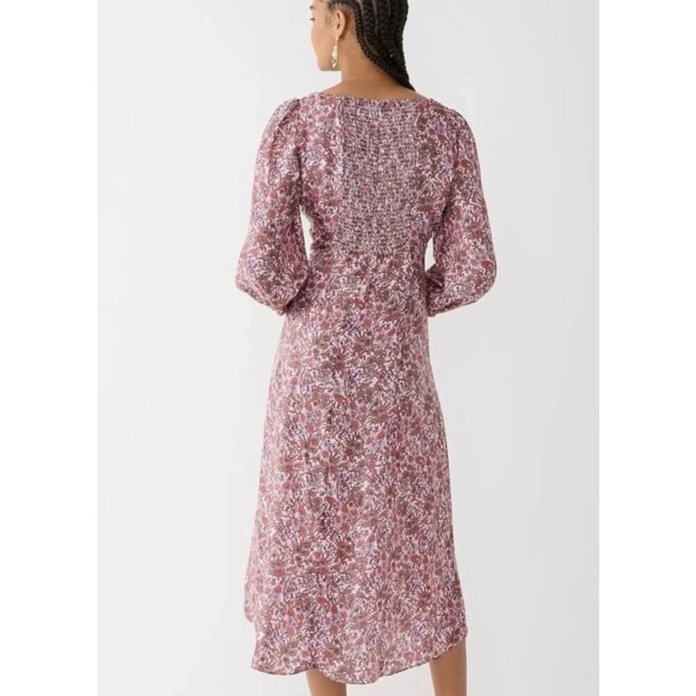 J CREW pink purple Sweetheart puff long sleeve silky midi dress in Fête Floral - Picture 11 of 12